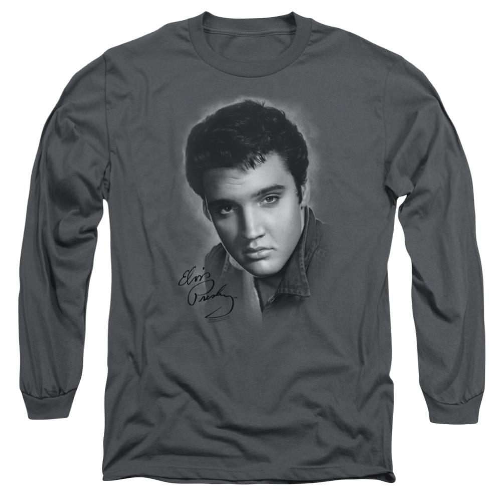 Elvis Presley Grey Portrait Men's 18/1 Cotton Long-Sleeve T-Shirt