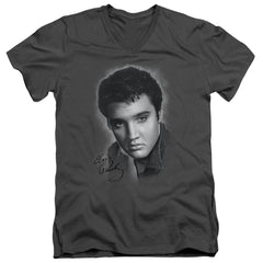 Elvis Presley Grey Portrait Men's 30/1 Cotton Slim V-Neck T-Shirt