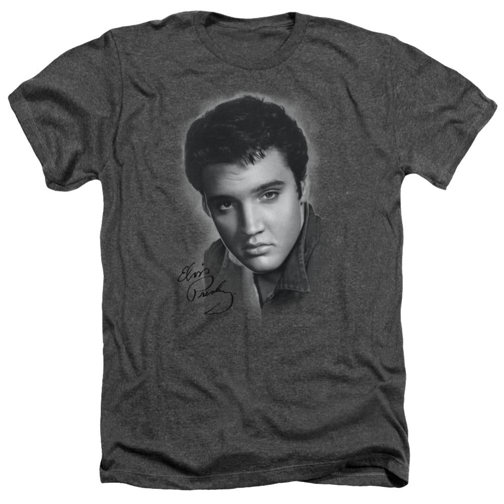 Elvis Presley Grey Portrait Men's 30/1 Heather 60 40 Poly Short-Sleeve T-Shirt