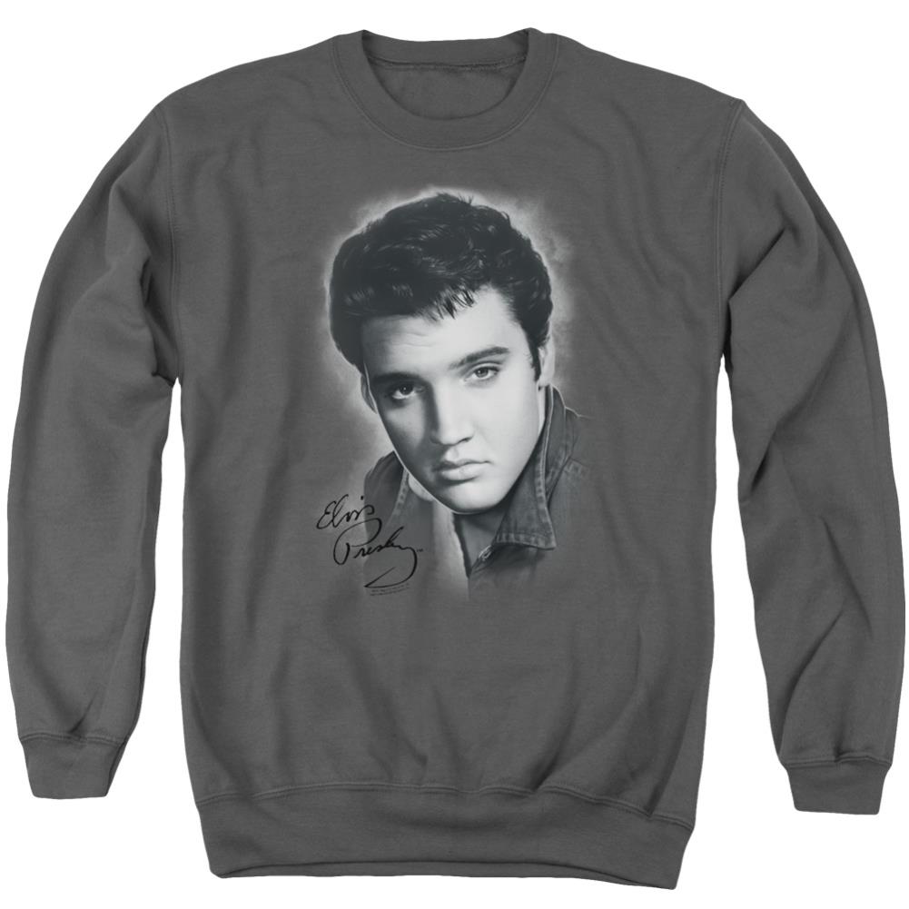 Elvis Presley Grey Portrait Men's Crewneck 50 50 Poly Long-Sleeve T-Shirt