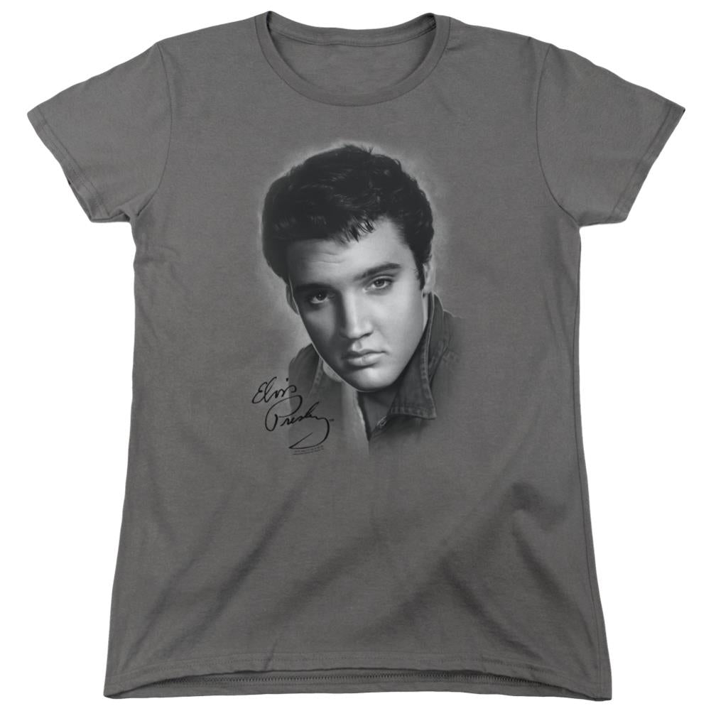 Elvis Presley Grey Portrait Women's 18/1 Cotton Short-Sleeve T-Shirt
