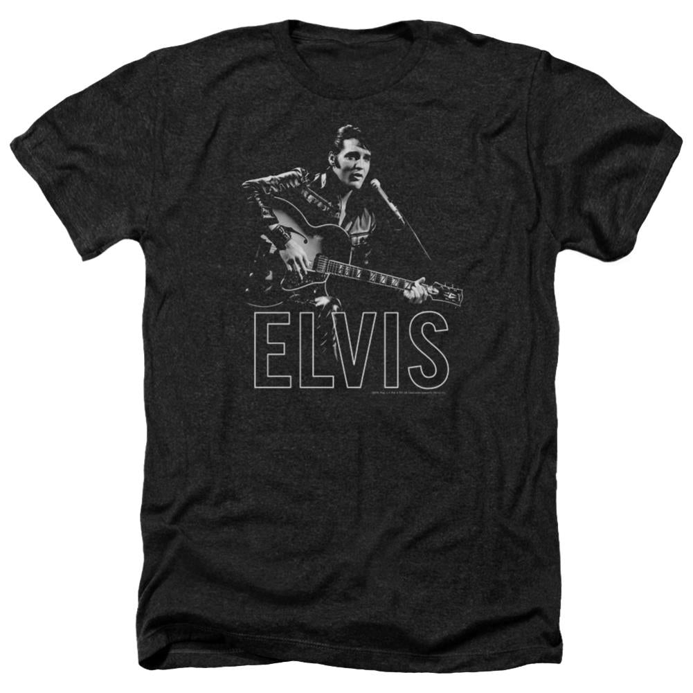 Elvis Presley Guitar In Hand Men's 30/1 Heather 60 40 Poly Short-Sleeve T-Shirt