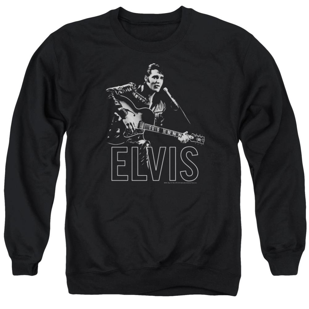 Elvis Presley Guitar In Hand Men's Crewneck 50 50 Poly Long-Sleeve T-Shirt