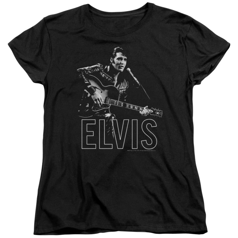 Elvis Presley Guitar In Hand Women's 18/1 Cotton Short-Sleeve T-Shirt