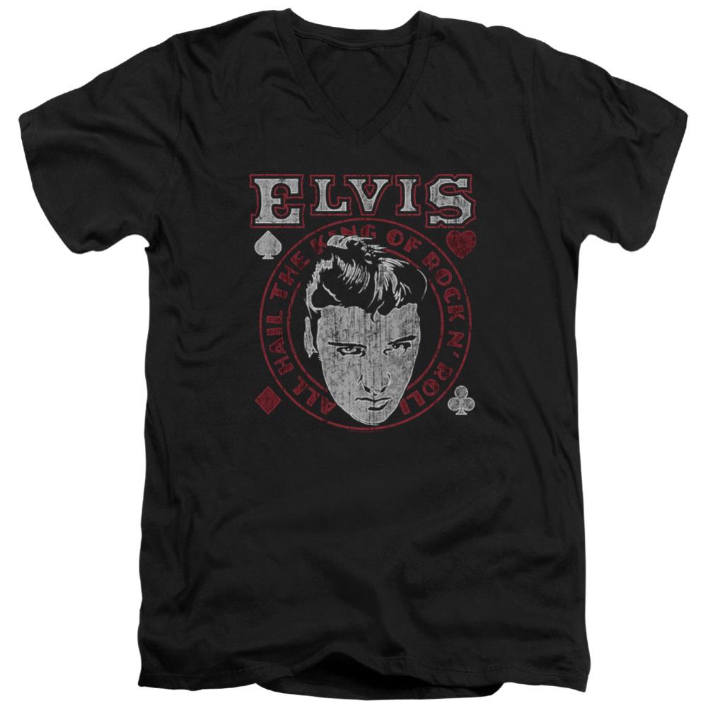 Elvis Presley Hail The King Men's 30/1 Cotton Slim V-Neck T-Shirt