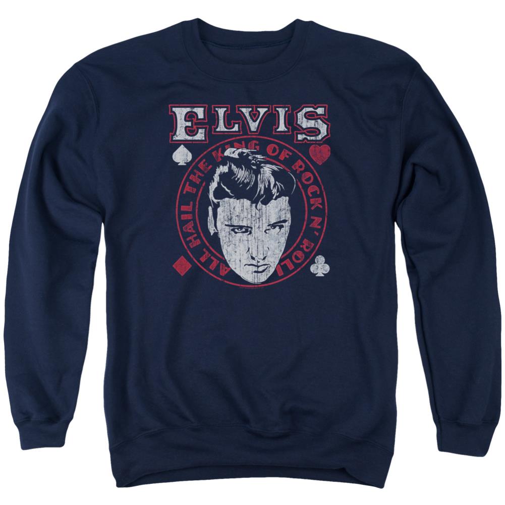 Elvis Presley Hail The King Men's Crewneck 50 50 Poly Long-Sleeve T-Shirt