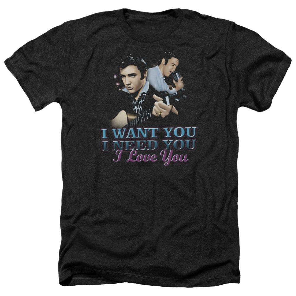 Elvis Presley I Want You Men's 30/1 Heather 60 40 Poly Short-Sleeve T-Shirt