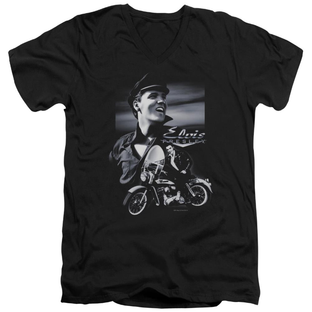 Elvis Presley Motorcycle Men's 30/1 Cotton Slim V-Neck T-Shirt