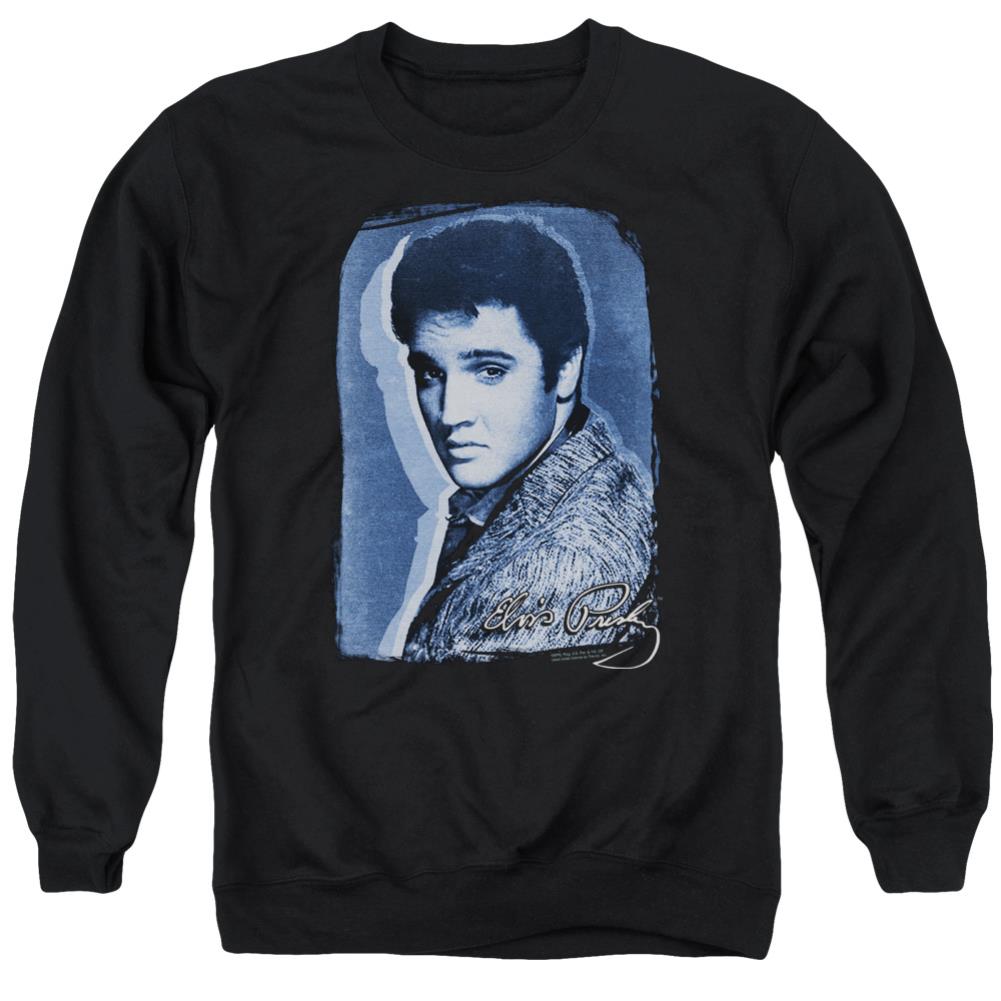 Elvis Presley Overlay Men's Crewneck 50 50 Poly Long-Sleeve T-Shirt