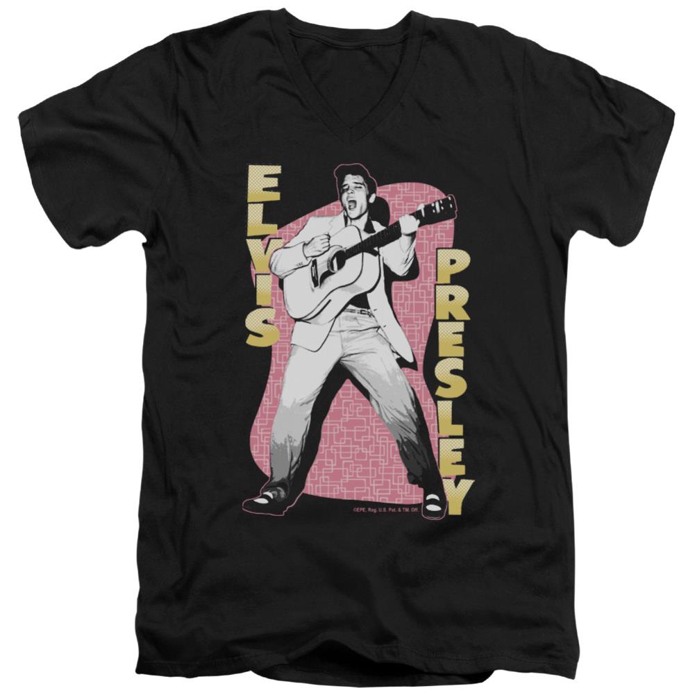 Elvis Presley Pink Rock Men's 30/1 Cotton Slim V-Neck T-Shirt