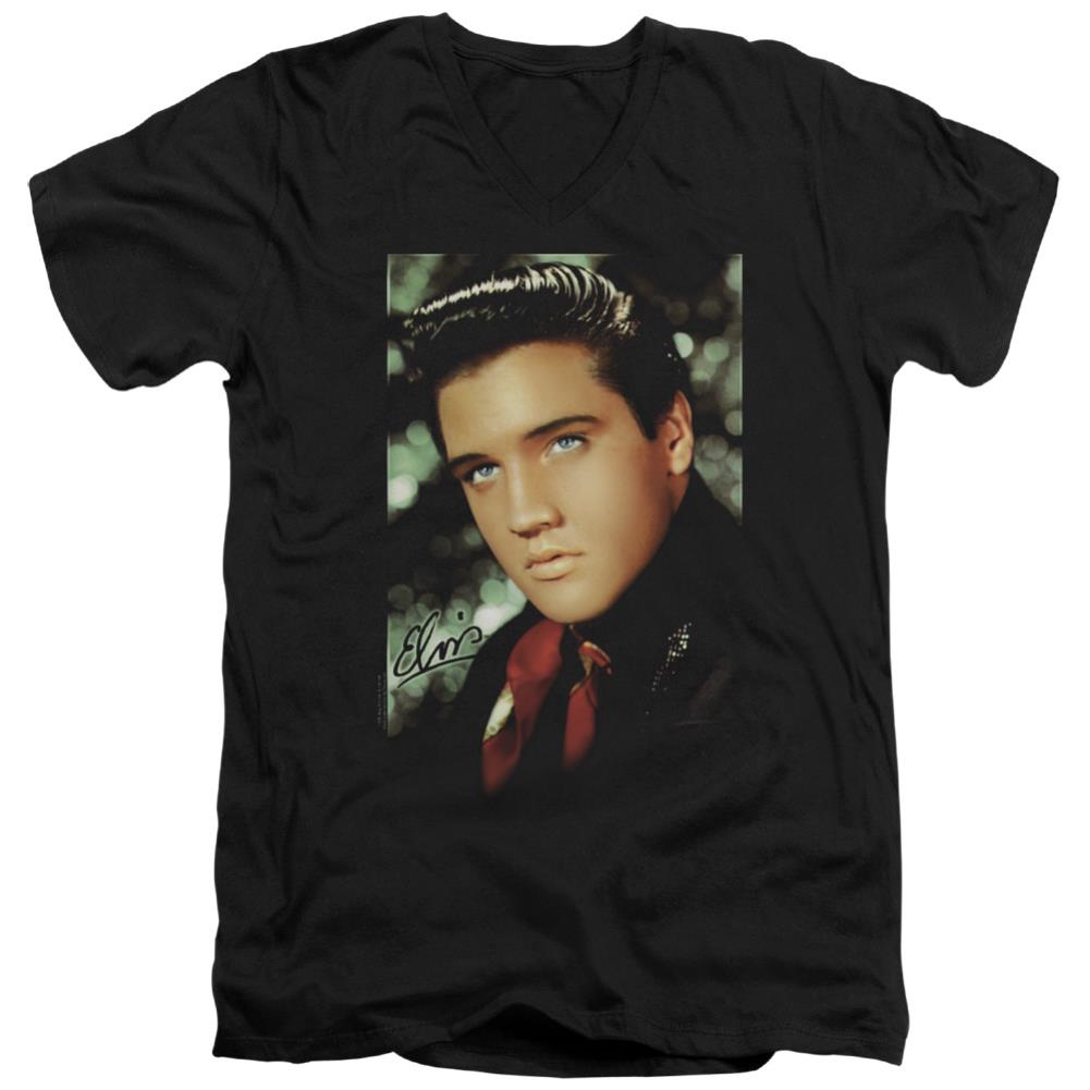 Elvis Presley Red Scarf Men's 30/1 Cotton Slim V-Neck T-Shirt
