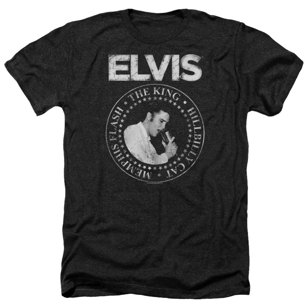 Elvis Presley Rock King Men's 30/1 Heather 60 40 Poly Short-Sleeve T-Shirt