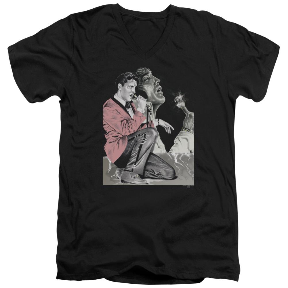 Elvis Presley Rock N Roll Smoke Men's 30/1 Cotton Slim V-Neck T-Shirt