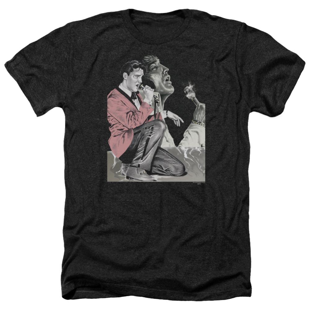 Elvis Presley Rock N Roll Smoke Men's 30/1 Heather 60 40 Poly Short-Sleeve T-Shirt