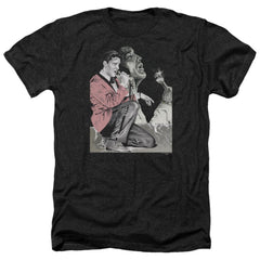 Elvis Presley Rock N Roll Smoke Men's 30/1 Heather 60 40 Poly Short-Sleeve T-Shirt