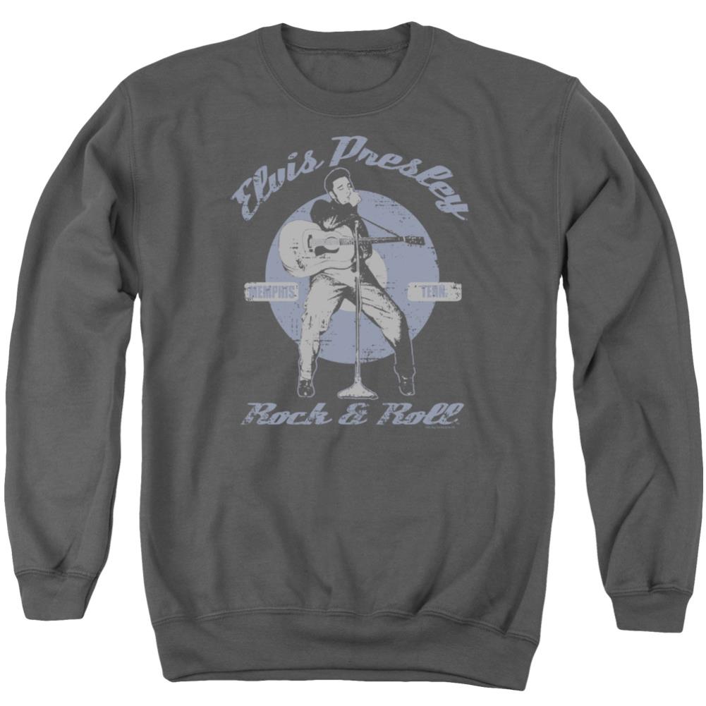 Elvis Presley Rock & Roll Men's Crewneck 50 50 Poly Long-Sleeve T-Shirt