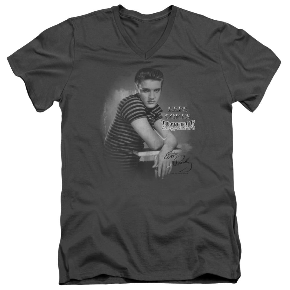 Elvis Presley Trouble Men's 30/1 Cotton Slim V-Neck T-Shirt
