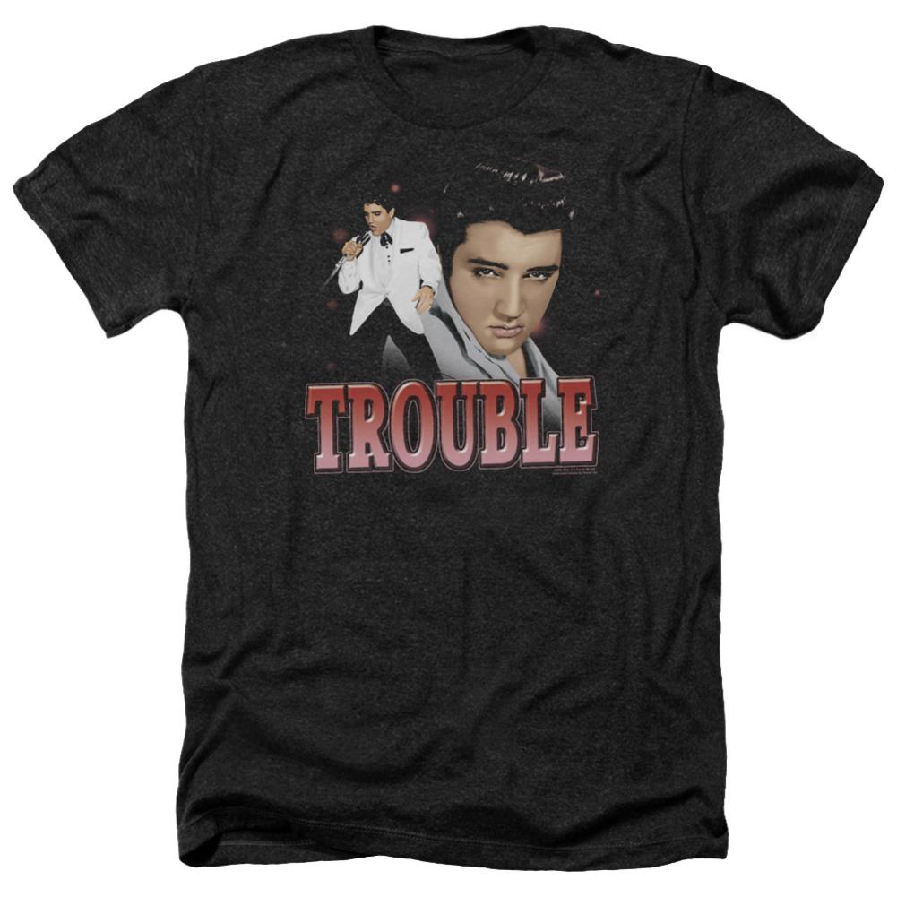 Elvis Presley Trouble Men's 30/1 Heather 60 40 Poly Short-Sleeve T-Shirt