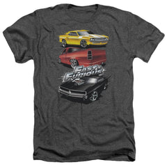 Fast And The Furious Muscle Car Splatter Men's 30/1 Heather 60 40 Poly Short-Sleeve T-Shirt