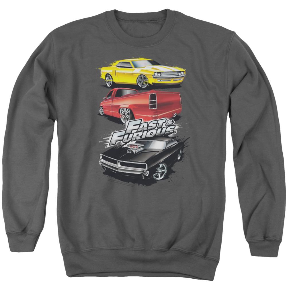 Fast And The Furious Muscle Car Splatter Men's Crewneck 50 50 Poly Long-Sleeve T-Shirt