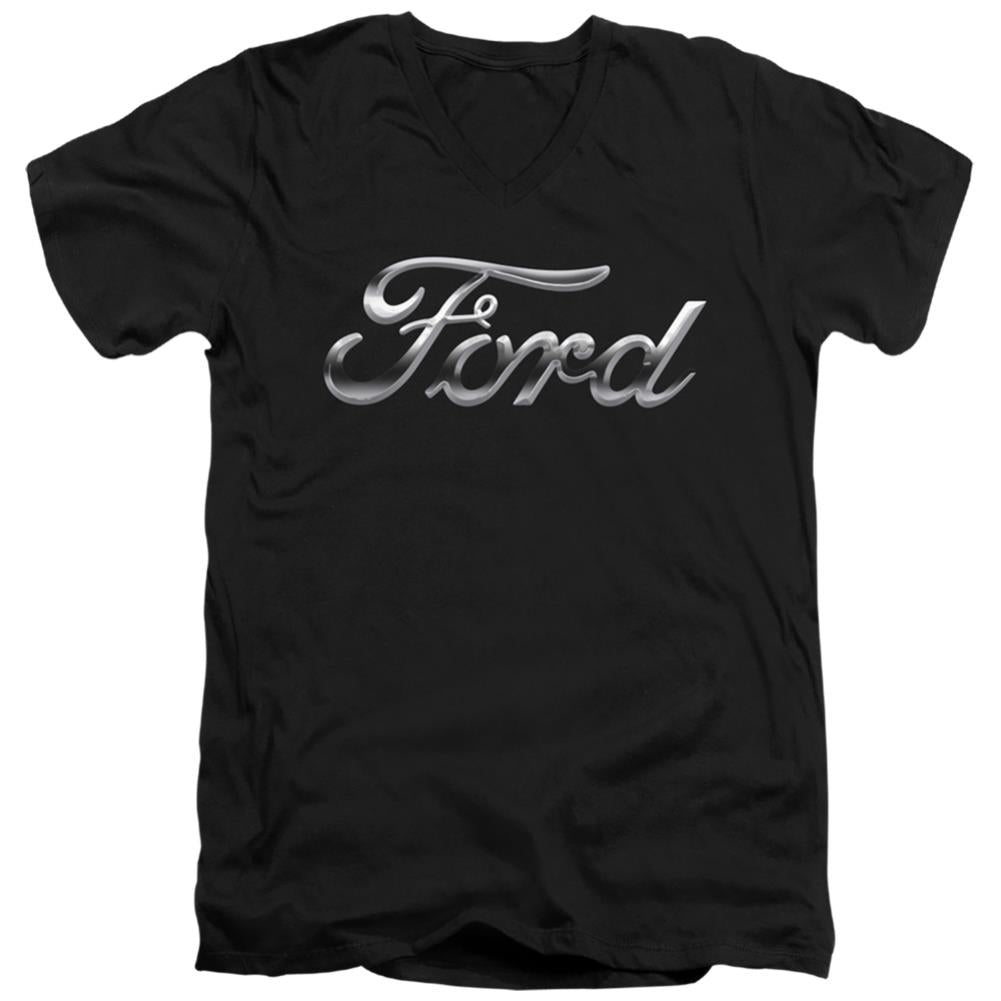 Ford Chrome Ford Logo Men's 30/1 Cotton Slim V-Neck T-Shirt