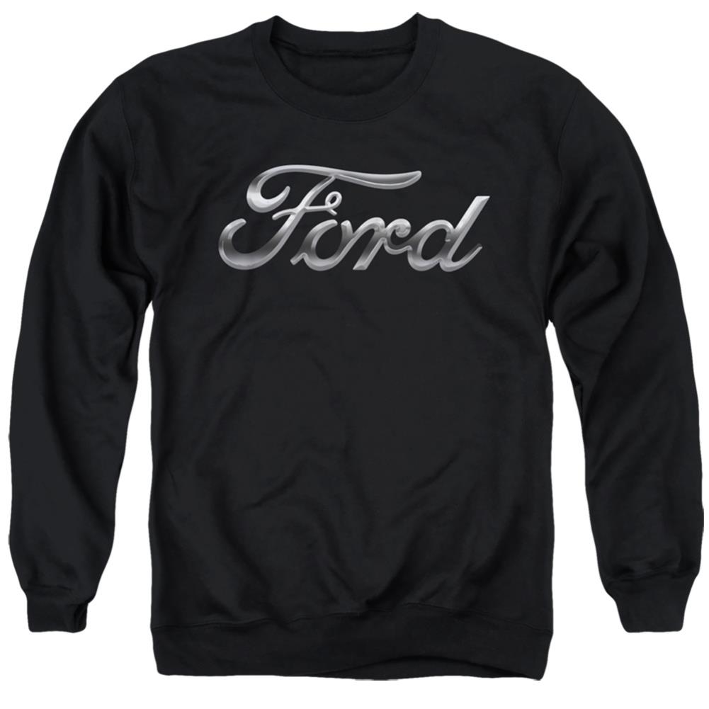 Ford Chrome Ford Logo Men's Crewneck 50 50 Poly Long-Sleeve T-Shirt