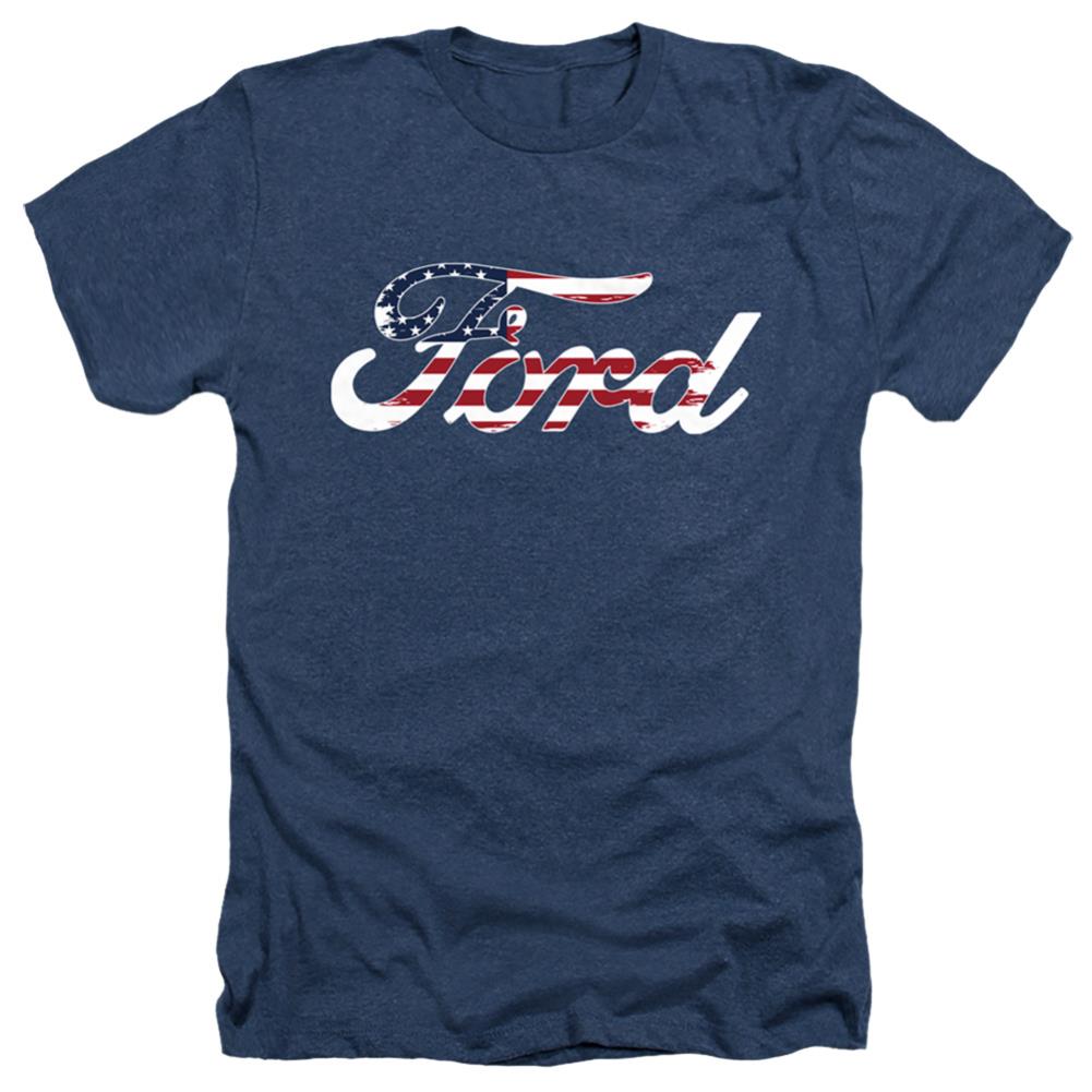 Ford Flag Logo Men's 30/1 Heather 60 40 Poly Short-Sleeve T-Shirt