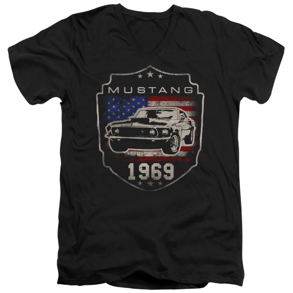 Ford Mustang 1969 Flag Men's 30/1 Cotton Slim V-Neck T-Shirt