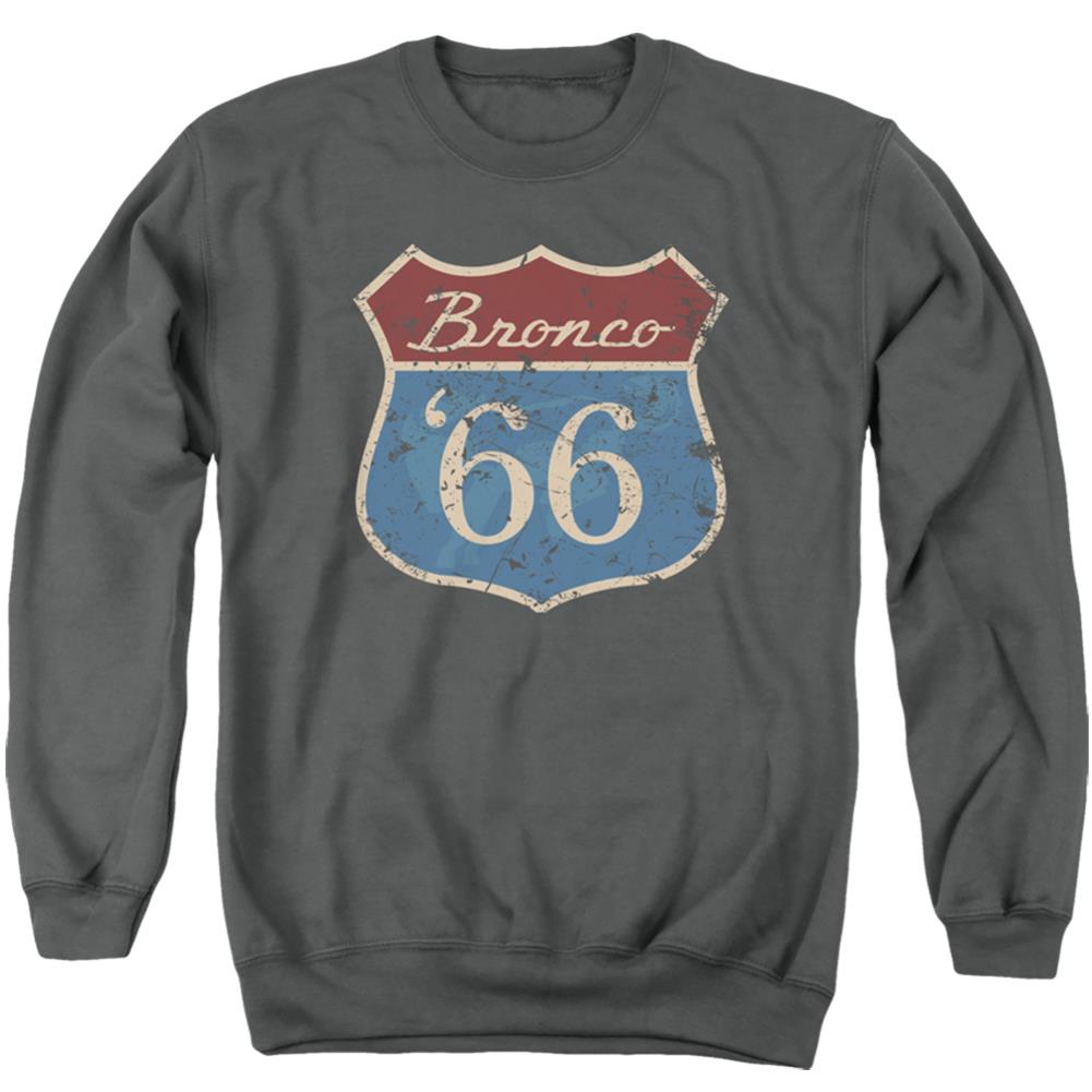 Ford Route 66 Bronco Men's Crewneck 50 50 Poly Long-Sleeve T-Shirt