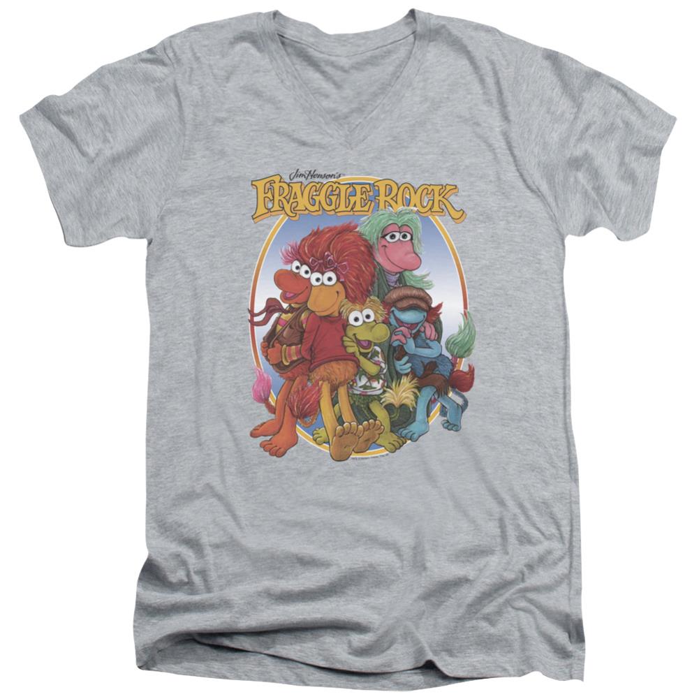Fraggle Rock Group Hug Men's 30/1 Cotton Slim V-Neck T-Shirt