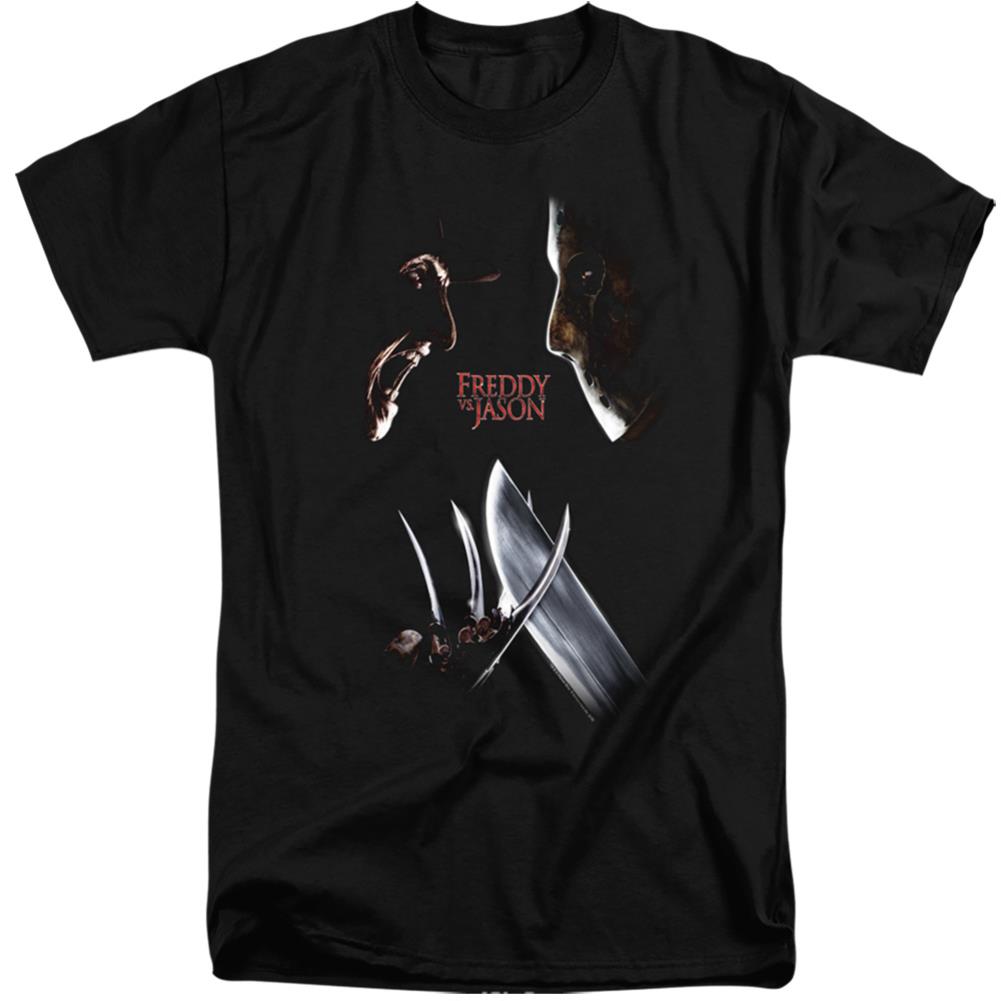 Freddy vs. Jason Face Off Men's 18/1 Tall Cotton Short-Sleeve T-Shirt