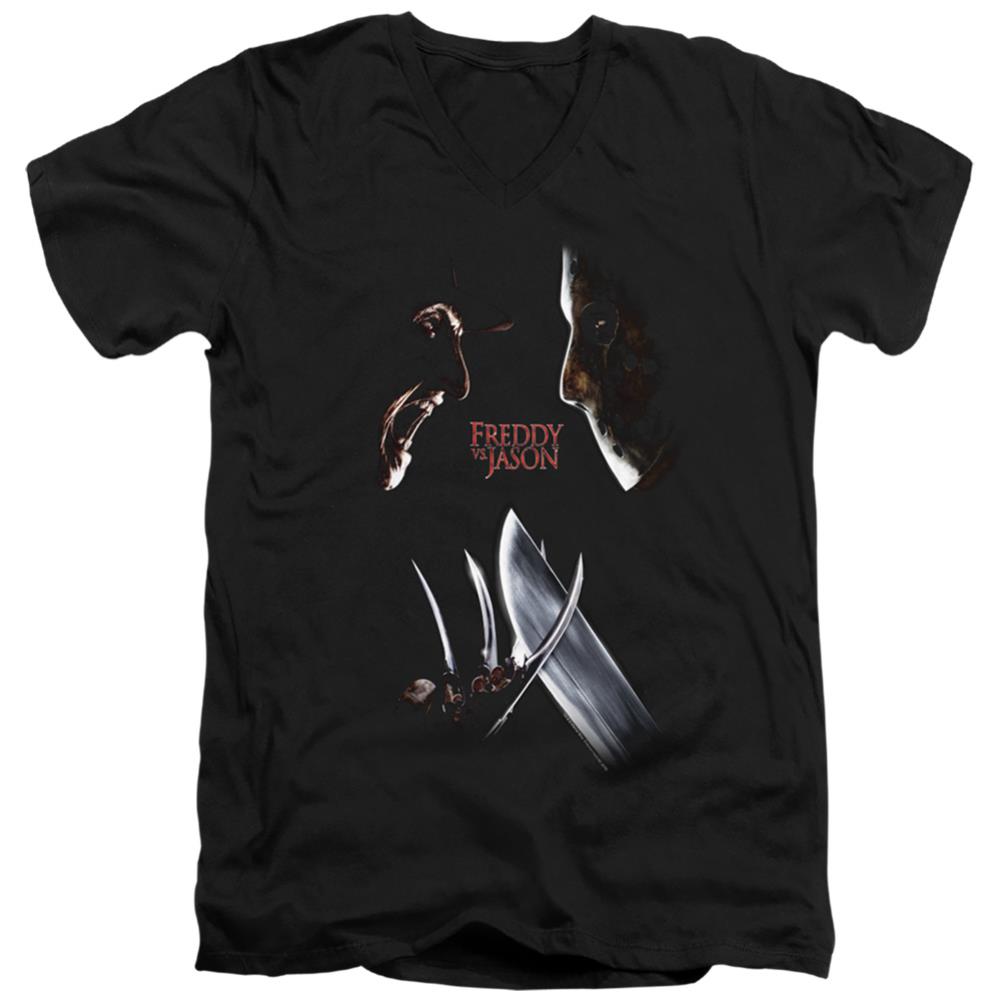 Freddy vs. Jason Face Off Men's 30/1 Cotton Slim V-Neck T-Shirt
