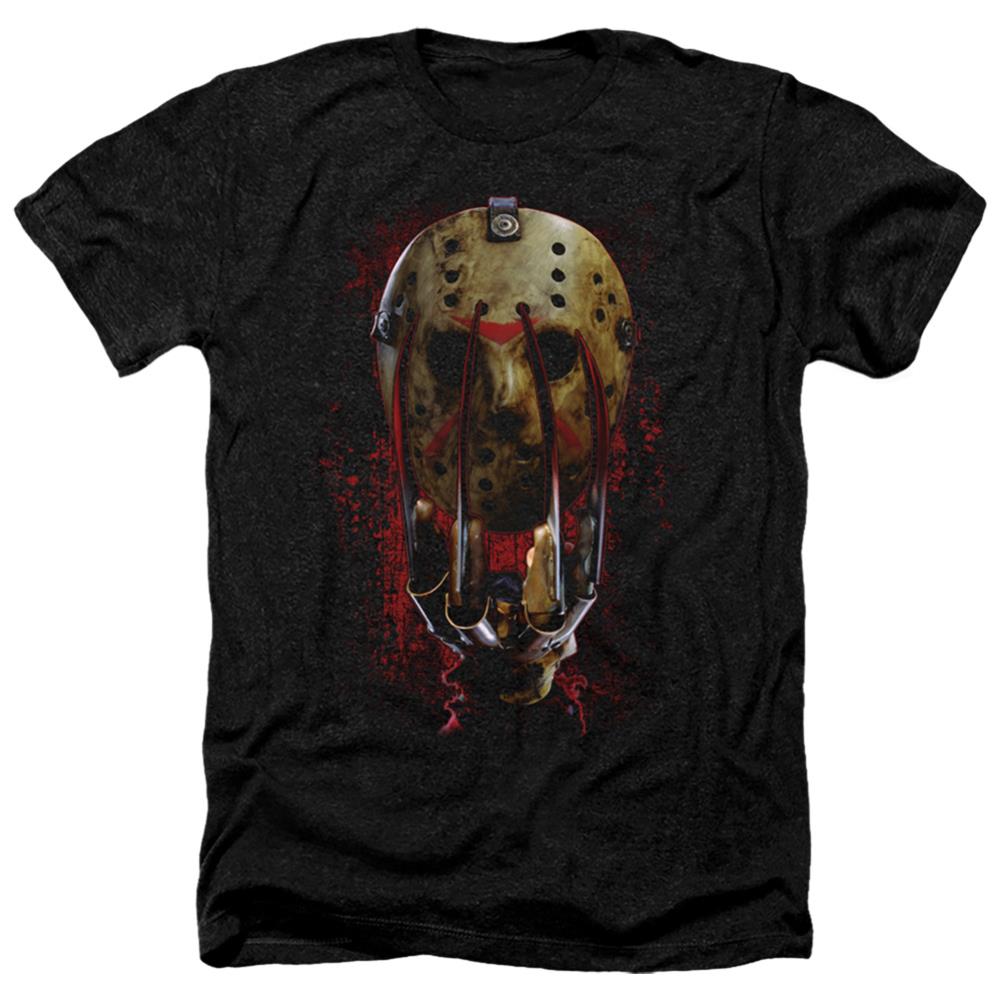 Freddy vs. Jason Mask And Claws Men's 30/1 Heather 60 40 Poly Short-Sleeve T-Shirt