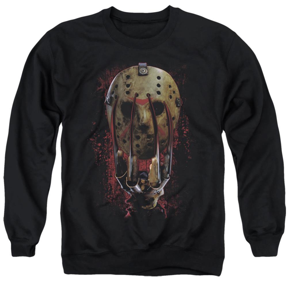 Freddy vs. Jason Mask And Claws Men's Crewneck 50 50 Poly Long-Sleeve T-Shirt