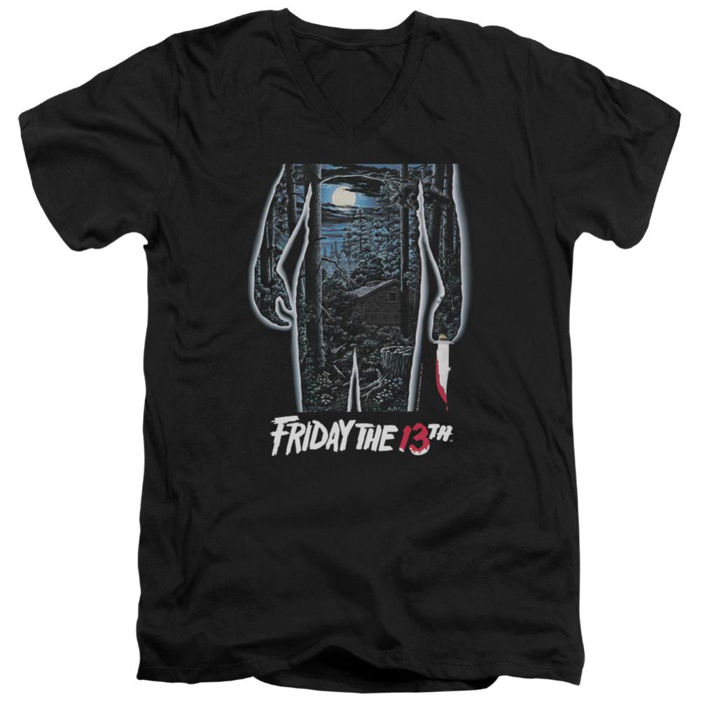Friday The 13th 13th Poster Men's 30/1 Cotton Slim V-Neck T-Shirt