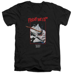 Friday The 13th Axe Poster Men's 30/1 Cotton Slim V-Neck T-Shirt