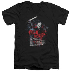 Friday The 13th Cabin Men's 30/1 Cotton Slim V-Neck T-Shirt