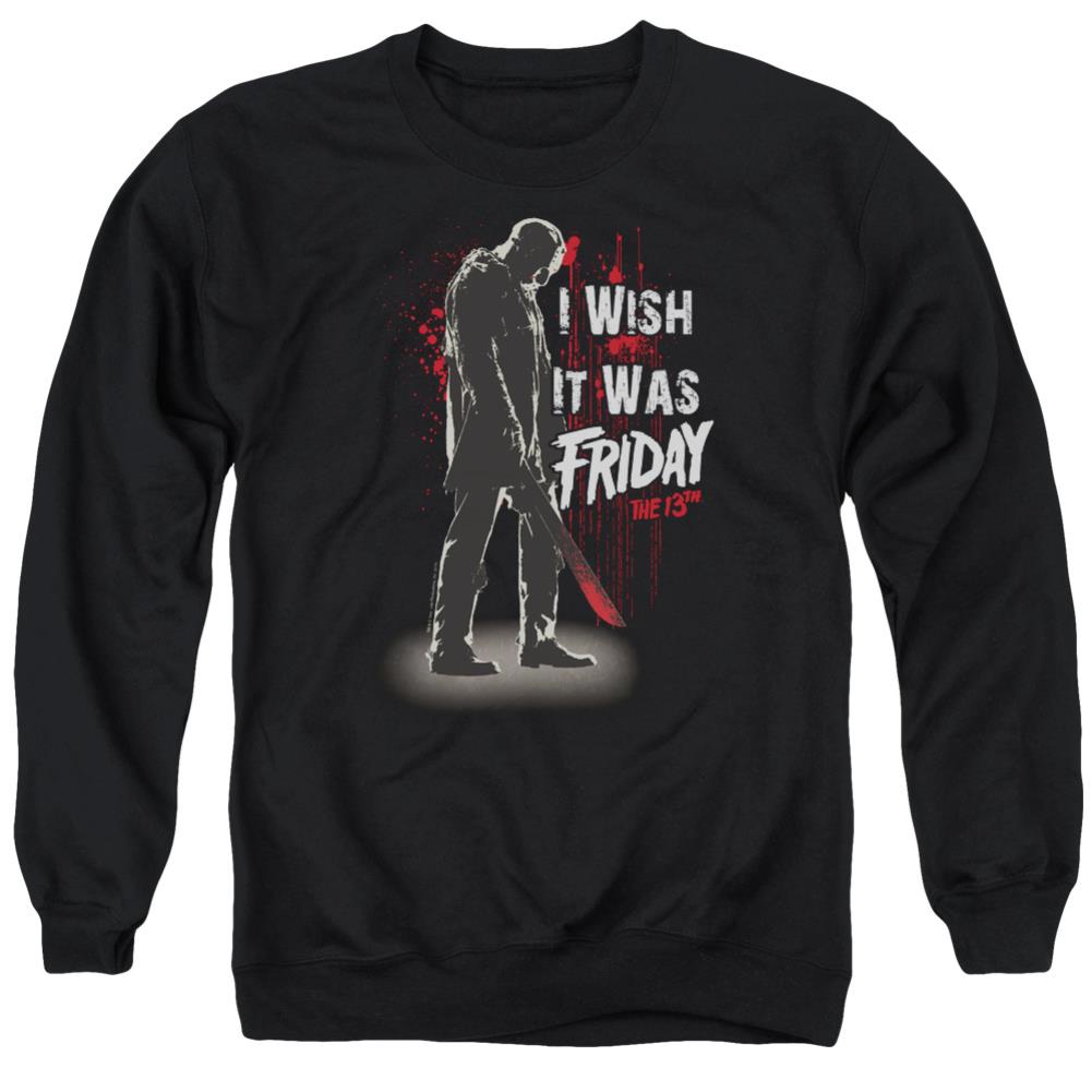Friday The 13th I Wish It Was Friday Men's Crewneck 50 50 Poly Long-Sleeve T-Shirt