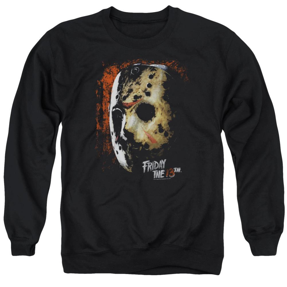 Friday The 13th Mask Of Death Men's Crewneck 50 50 Poly Long-Sleeve T-Shirt