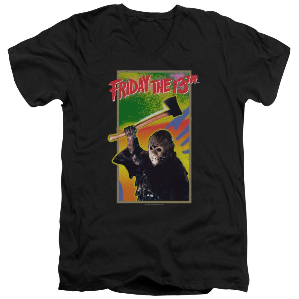 Friday The 13th Retro Game Men's 30/1 Cotton Slim V-Neck T-Shirt