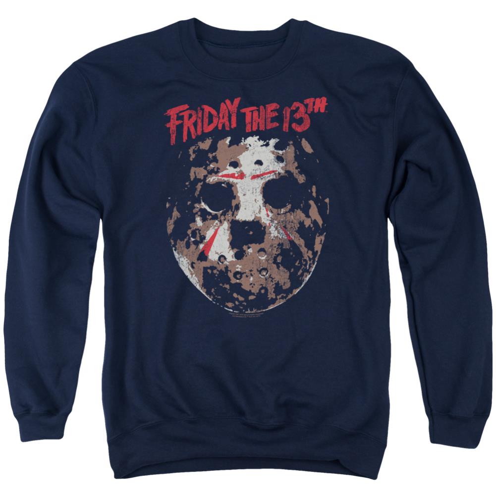 Friday The 13th Rough Mask Men's Crewneck 50 50 Poly Long-Sleeve T-Shirt