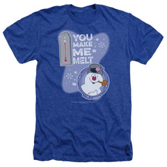 Frosty The Snowman Melt Men's 30/1 Heather 60 40 Poly Short-Sleeve T-Shirt