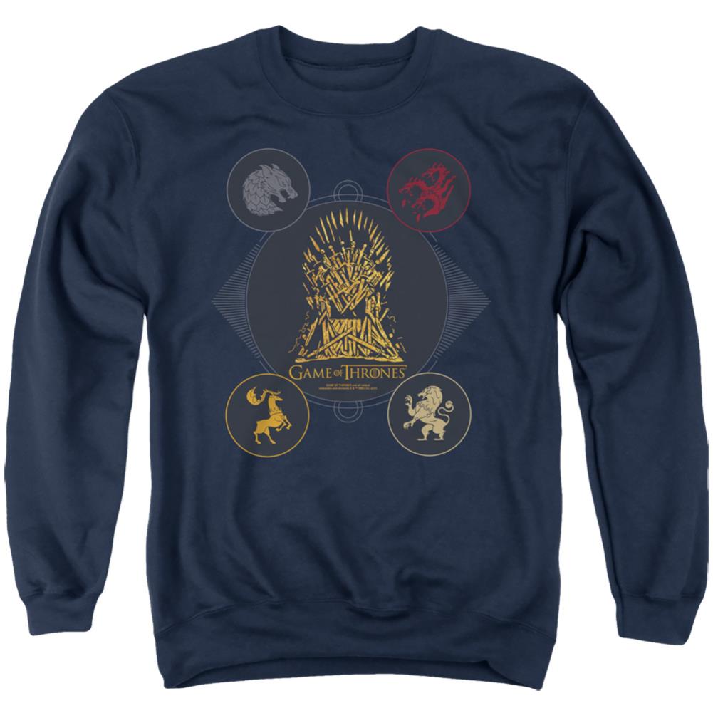 Game Of Thrones 4 Houses 4 The Throne Men's Crewneck 50 50 Poly Long-Sleeve T-Shirt