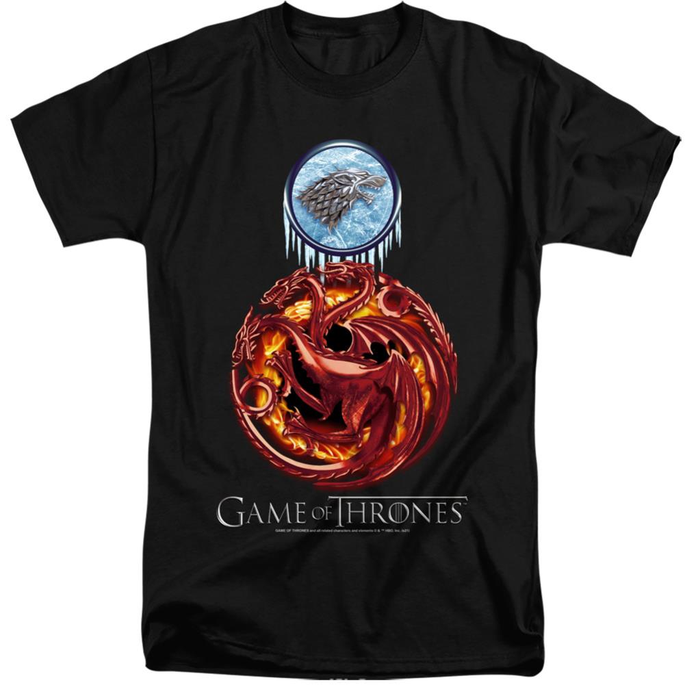 Game Of Thrones Combined Targaryn And Stark Men's 18/1 Tall Cotton Short-Sleeve T-Shirt