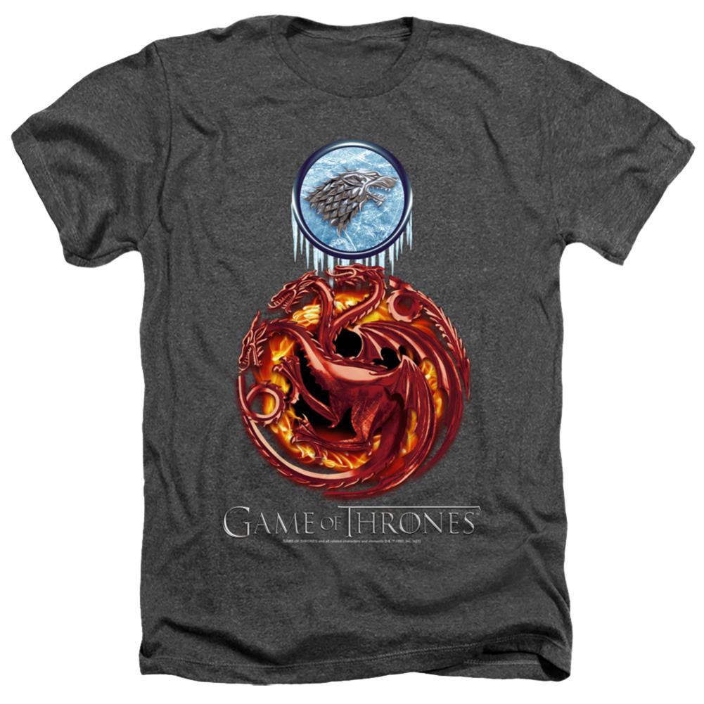Game Of Thrones Combined Targaryn And Stark Men's 30/1 Heather 60 40 Poly Short-Sleeve T-Shirt