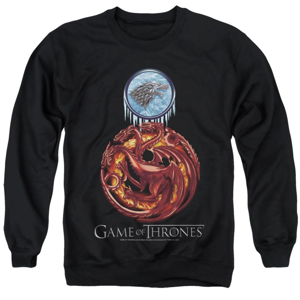 Game Of Thrones Combined Targaryn And Stark Men's Crewneck 50 50 Poly Long-Sleeve T-Shirt