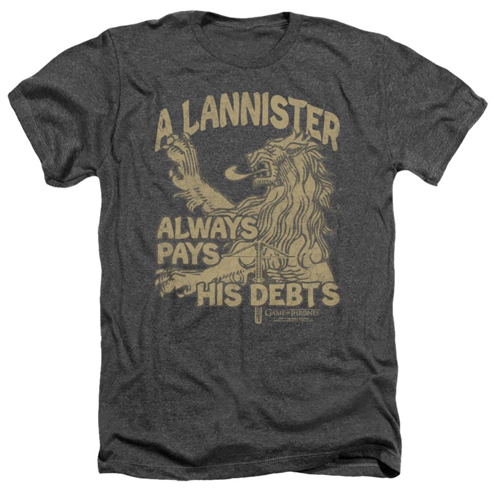 Game Of Thrones Debts Men's 30/1 Heather 60 40 Poly Short-Sleeve T-Shirt