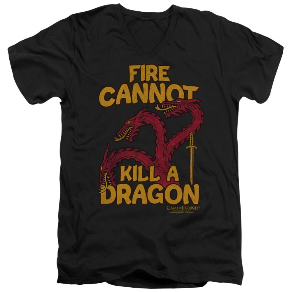 Game Of Thrones Dragons With Fire Men's 30/1 Cotton Slim V-Neck T-Shirt