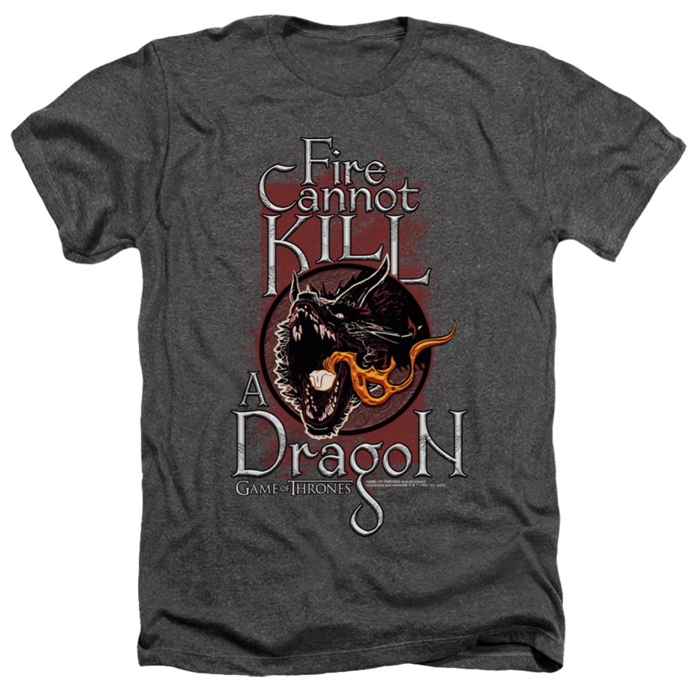 Game Of Thrones Fire Cannot Kill A Dragon Men's 30/1 Heather 60 40 Poly Short-Sleeve T-Shirt