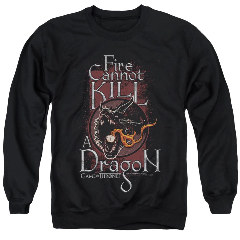 Game Of Thrones Fire Cannot Kill A Dragon Men's Crewneck 50 50 Poly Long-Sleeve T-Shirt